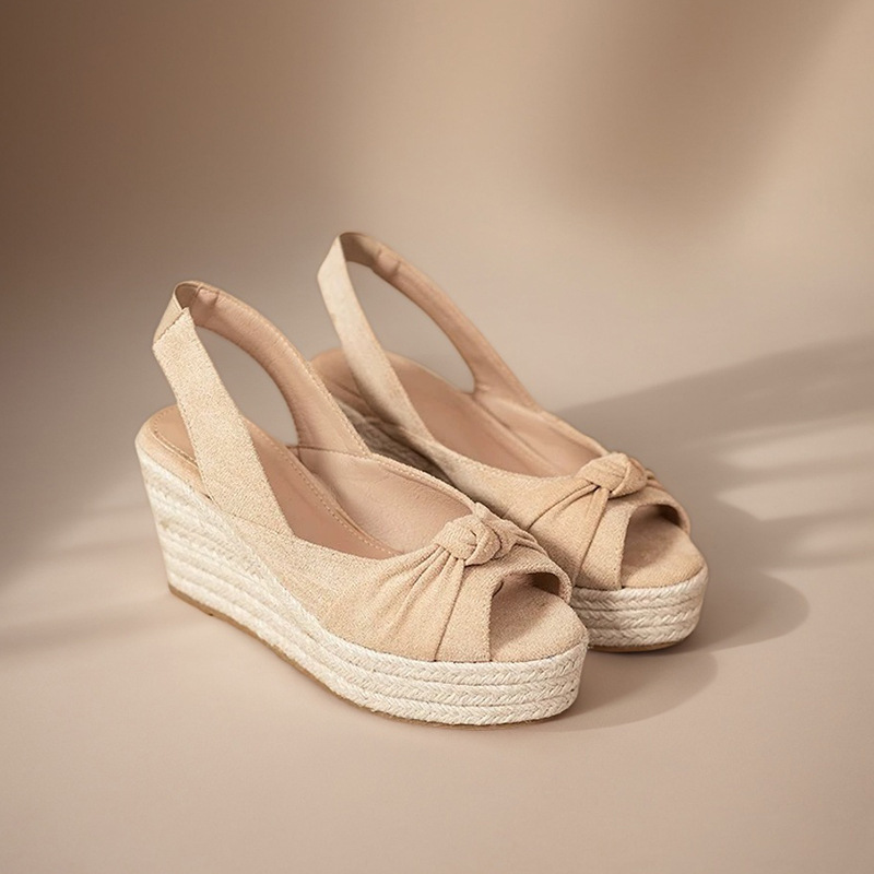 Wedge Espadrille Women - LIHUAMAO ベージュエスパドリーユピープトウウェッジサンダル靴女性ハイヒールアンクルストラップモダンサンダルプラットフォームカジュアルパンプス