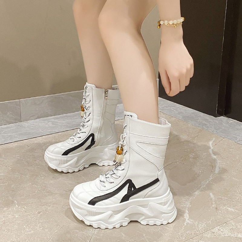 新しい女性用8CMチャンキーミッドカーフブーツ2025秋冬ビ - Wedge Espadrille Women のレビューと価格