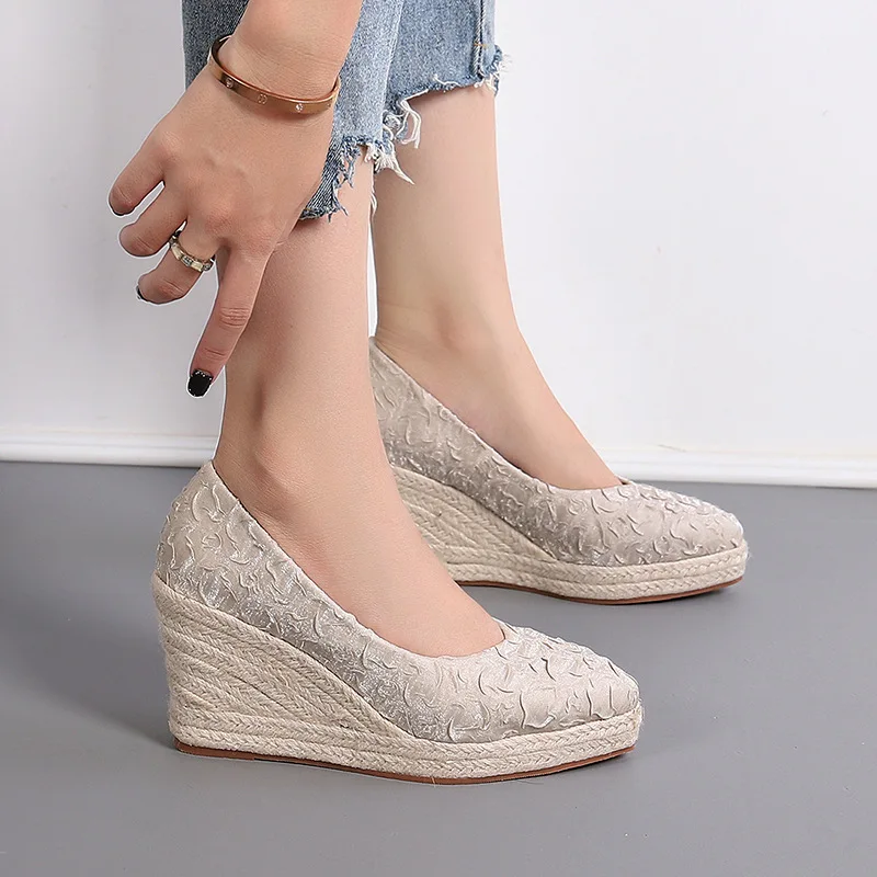 8cmヒール、サイズ34-42、通気性のある快適な花柄プリン - Wedge Espadrille Women のレビューと価格
