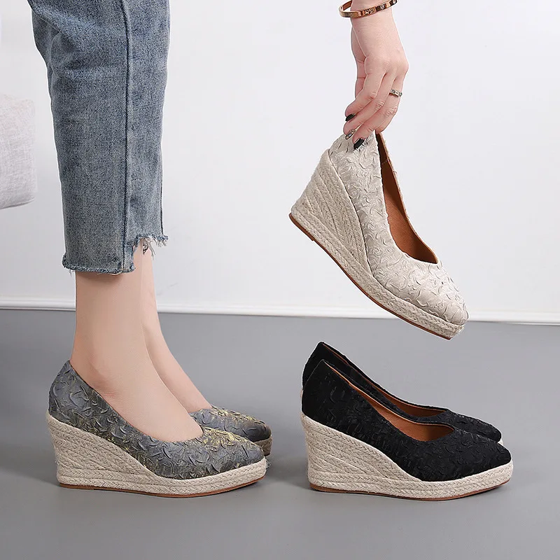 8cmヒール、サイズ34-42、通気性のある快適な花柄プリン - Wedge Espadrille Women のレビューと価格