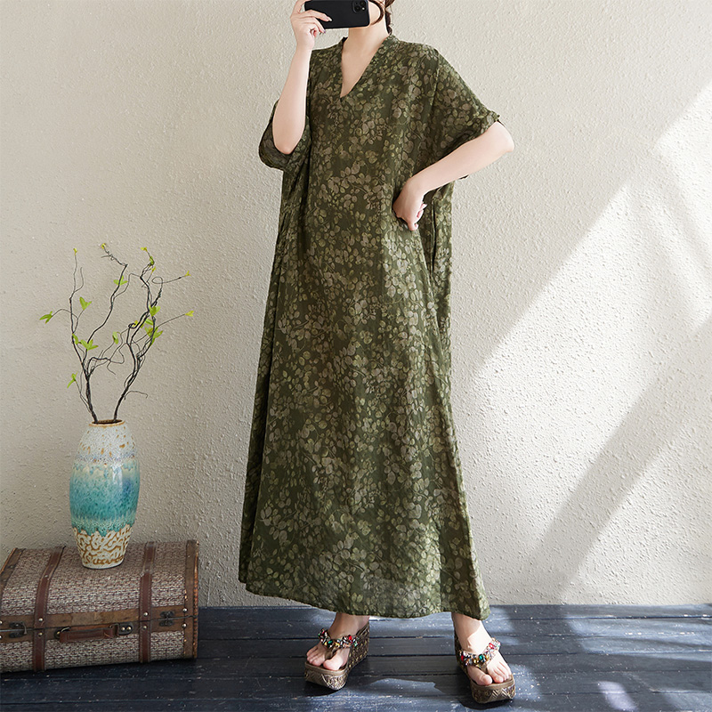 夏用Vネックルーズコットンリネンロングビーチスカートバケーシ - Linen Dress Wrap のレビューと価格