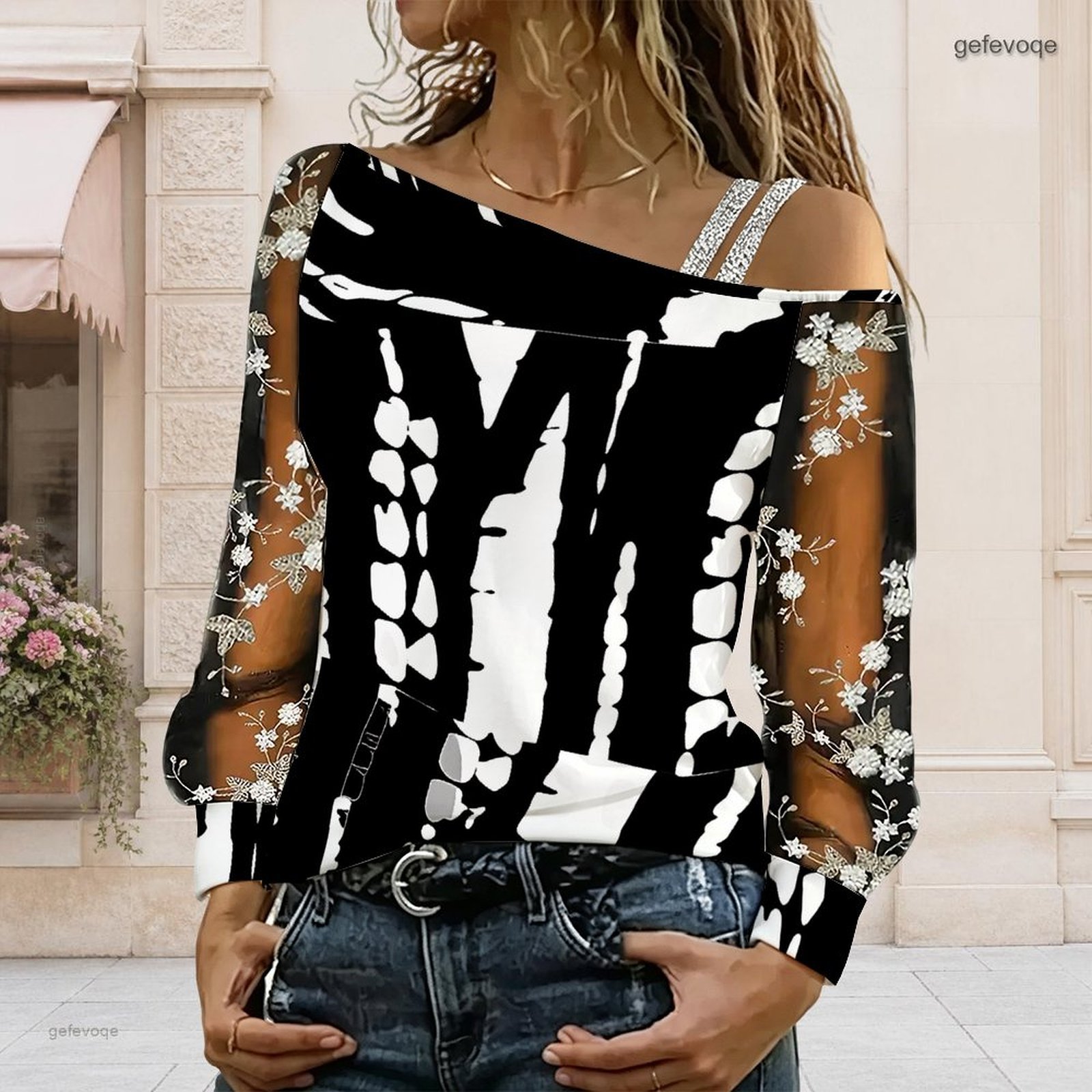 女性用オフショルダーブラウス、アシンメトリーなワンショルダー - Blouse Off Shoulder のレビューと価格