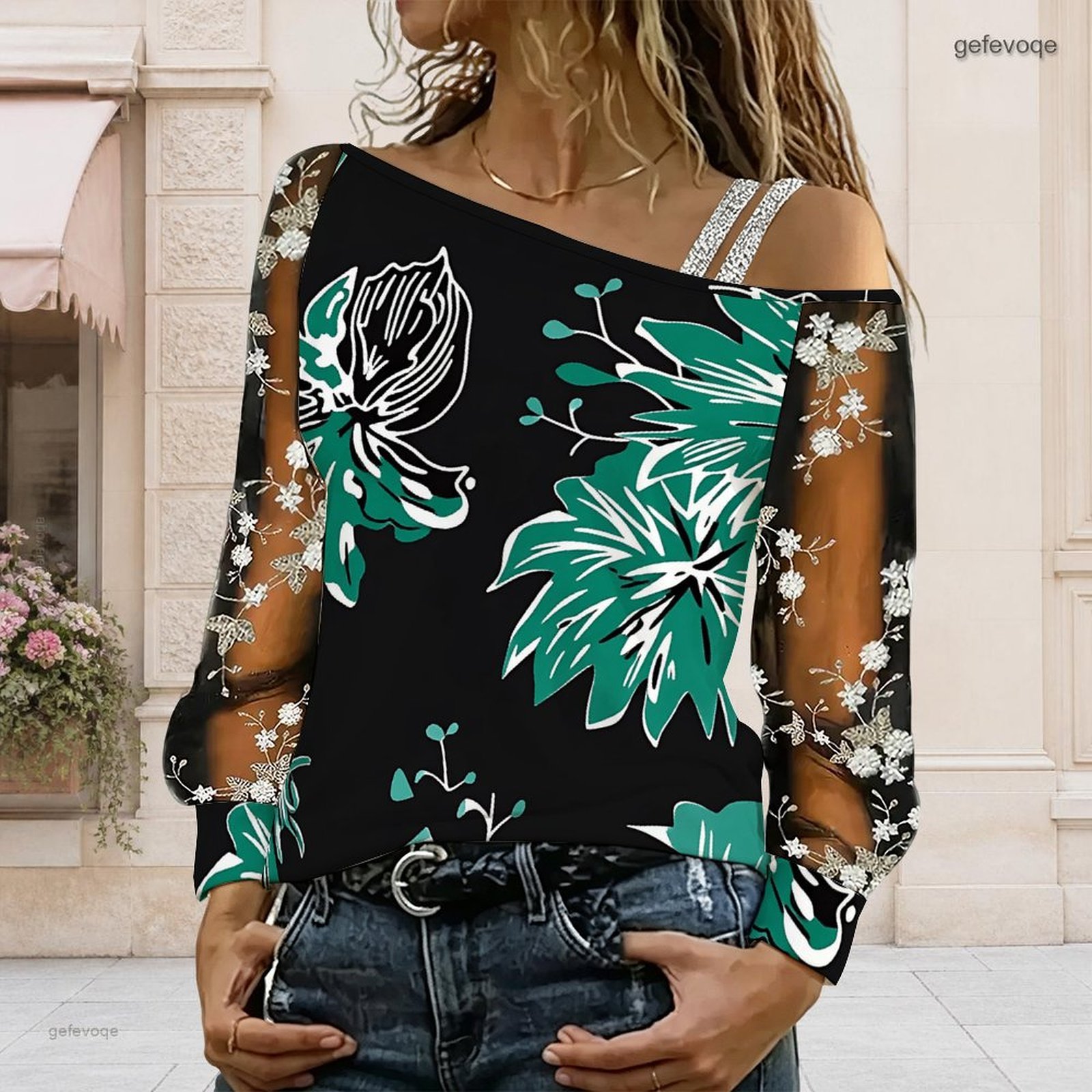 女性用オフショルダーブラウス、アシンメトリーなワンショルダー - Blouse Off Shoulder のレビューと価格