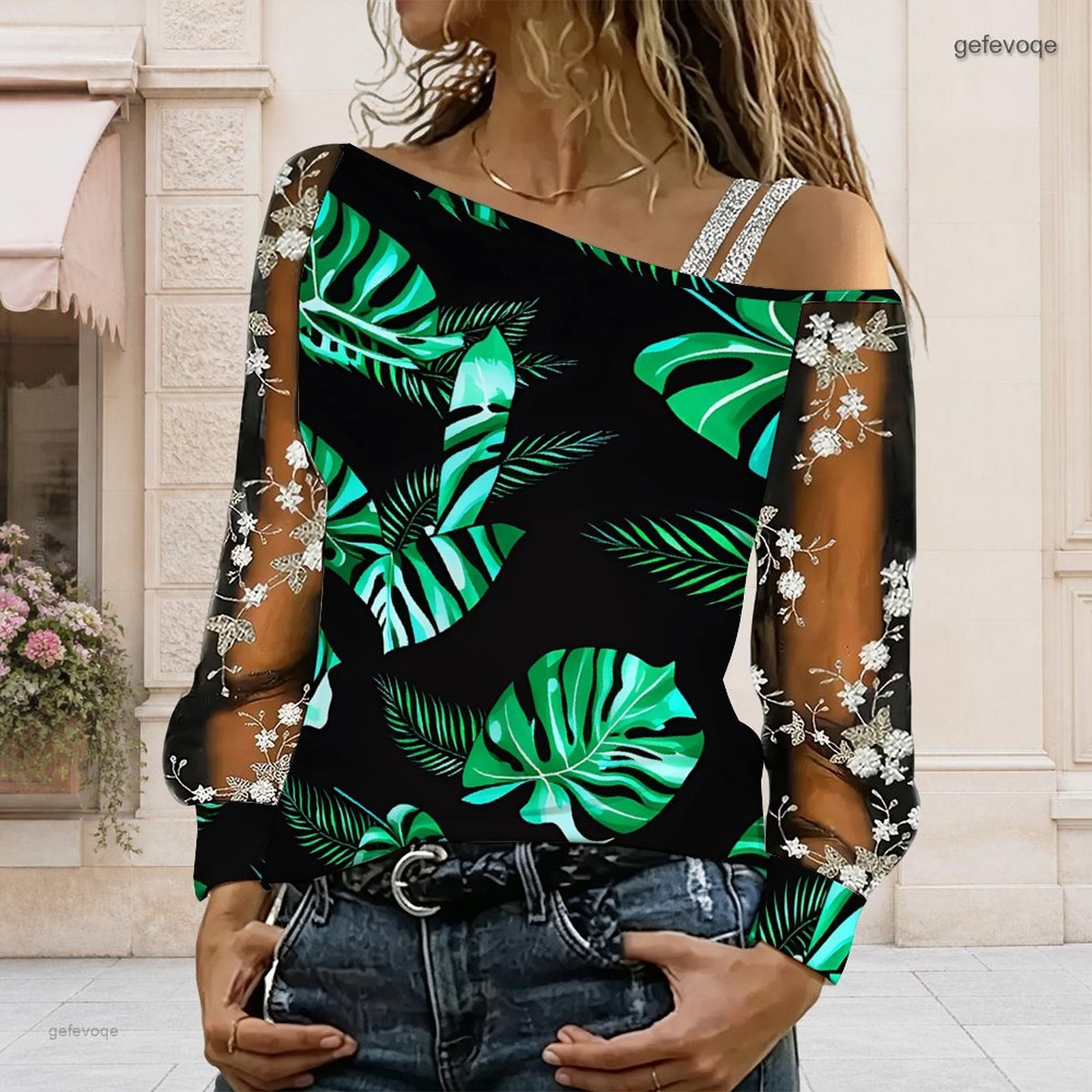 女性用オフショルダーブラウス、アシンメトリーなワンショルダー - Blouse Off Shoulder のレビューと価格