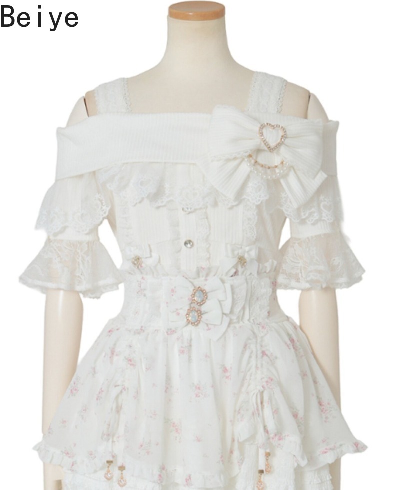 日本のロリータオフショルダーシャツ、女性用ビッグボウハートラ - Blouse Off Shoulder のレビューと価格