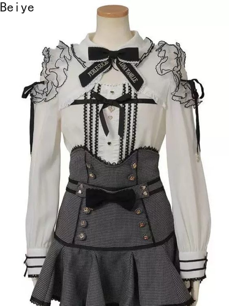 レースフリルスイートロリータブラウス、女性用オフショルダーカ - Blouse Off Shoulder のレビューと価格