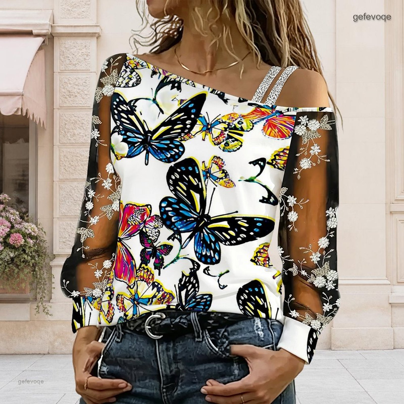 女性用オフショルダーブラウス、アシンメトリーなワンショルダー - Blouse Off Shoulder のレビューと価格