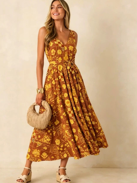 2026年夏 大きいサイズ 花柄プリント レディース 花びら - Linen Dress Wrap のレビューと価格