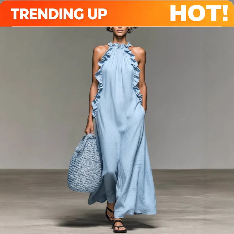 カスタマイズ可能なレディースセクシーホルターネックラッフルマ - Maxi Dress Halter のレビューと価格